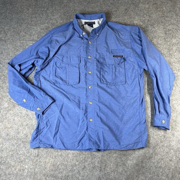 ExOfficio Shirt Mens XL Blue Vented Nylon Quick Dry Button Down Fishing Gorpcore - Picture 1 of 8